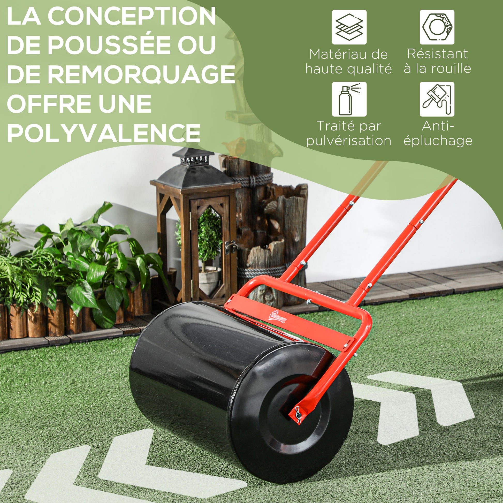 Steel Garden Lawn Roller with Handle dim. 59L x 32W x 113H cm Max Weight 38 L Red Black