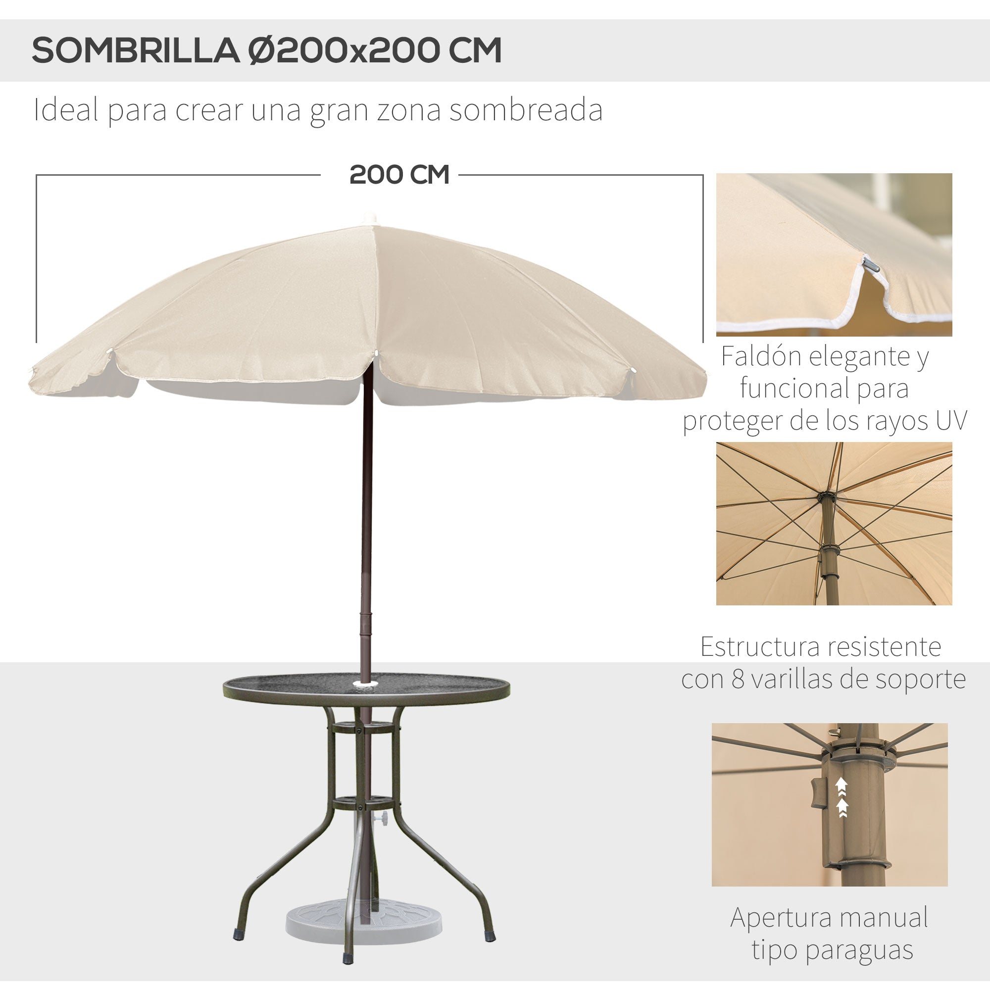 Garden Furniture Set with 4 Chairs 1 Table and 1 Parasol Texteline Aluminum and Polyester Beige