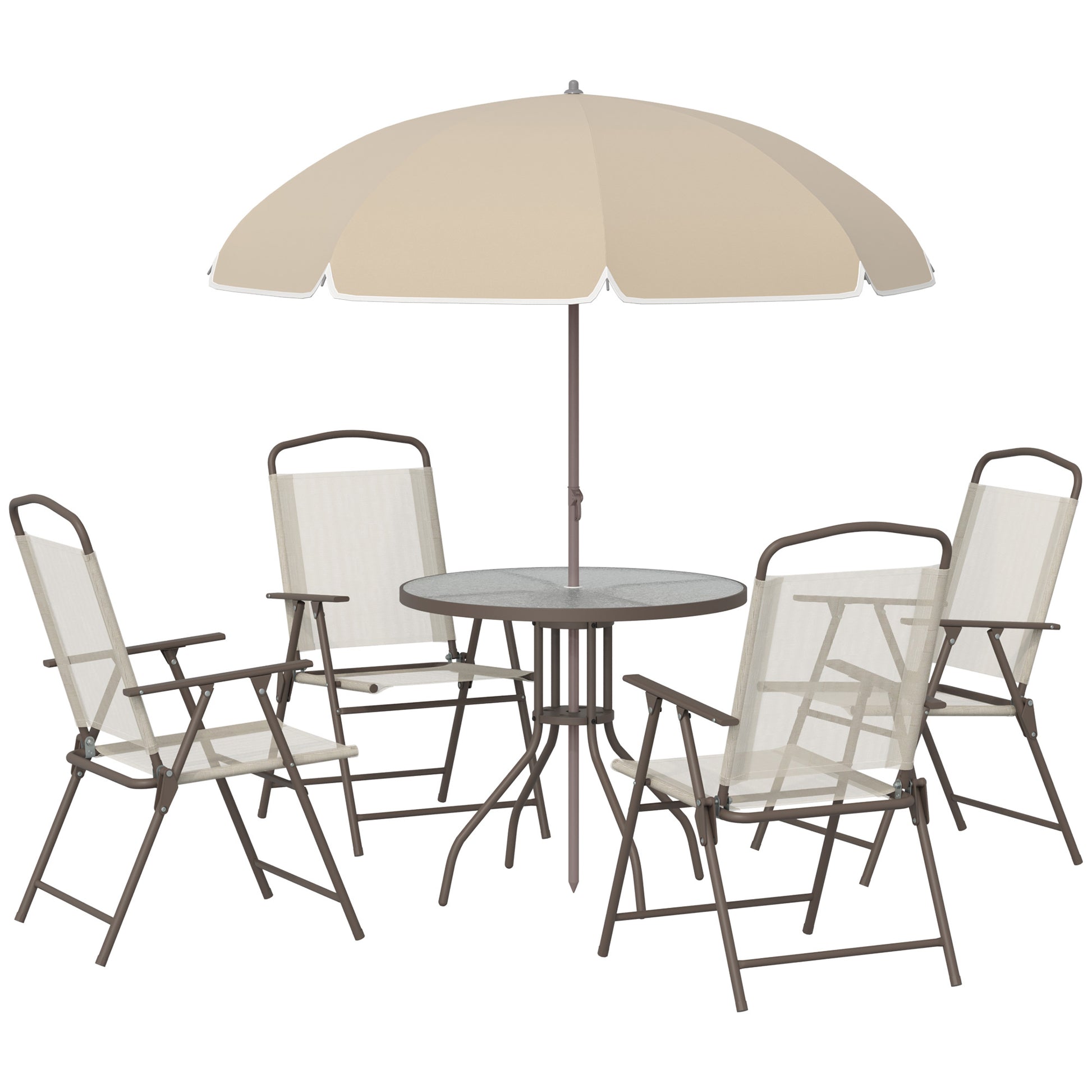 Garden Furniture Set with 4 Chairs 1 Table and 1 Parasol Texteline Aluminum and Polyester Beige