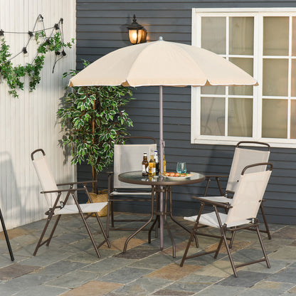 Garden Furniture Set with 4 Chairs 1 Table and 1 Parasol Texteline Aluminum and Polyester Beige