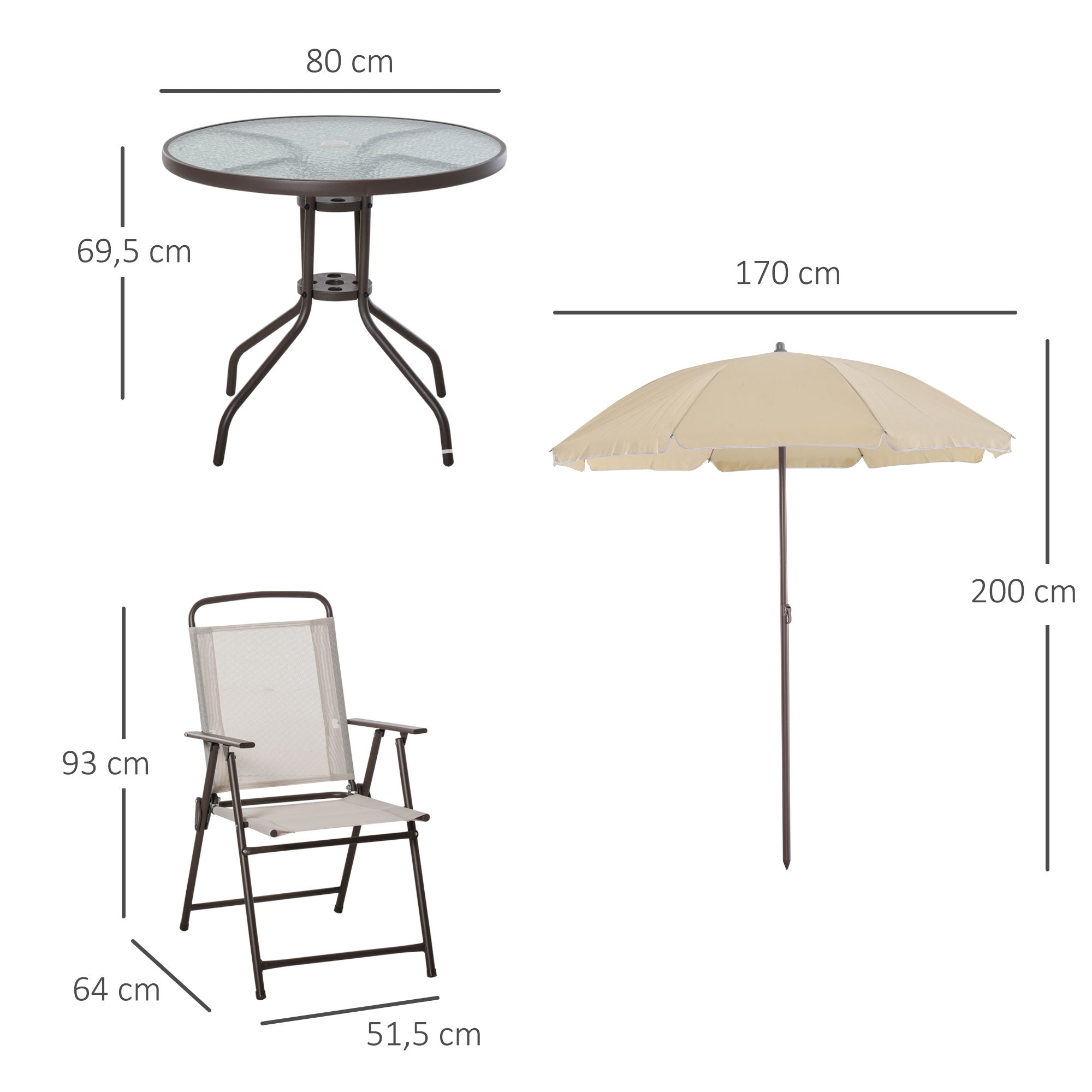 Garden Furniture Set with 4 Chairs 1 Table and 1 Parasol Texteline Aluminum and Polyester Beige