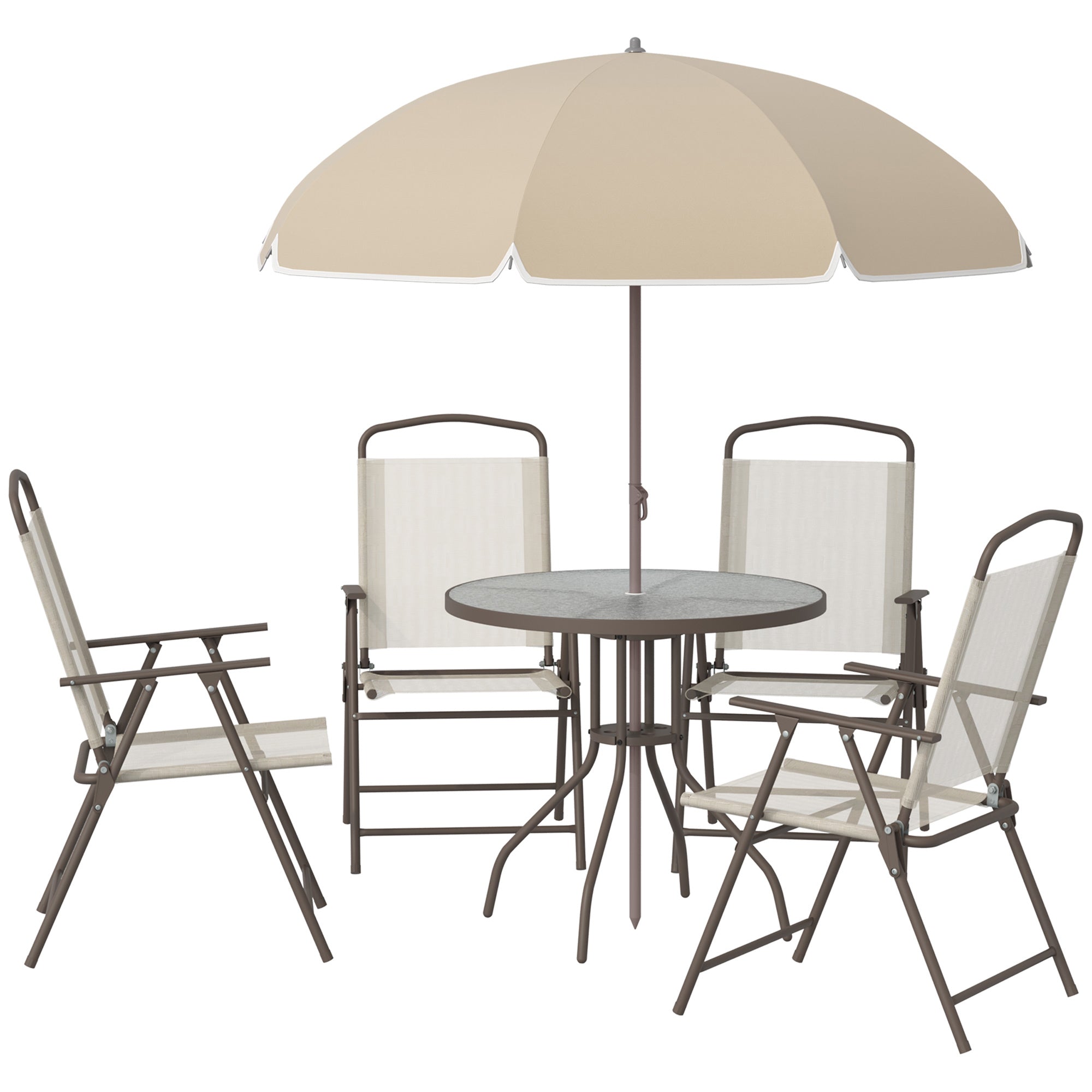 Garden Furniture Set with 4 Chairs 1 Table and 1 Parasol Texteline Aluminum and Polyester Beige