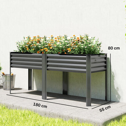 Metal Raised Garden Bed – Extra-Large Planter with Reinforcement Bars & Fabric Liner, Elevated Planter 180 x 55 x 80 cm (71 x 21.7 x 31.5 in), Dark Gray