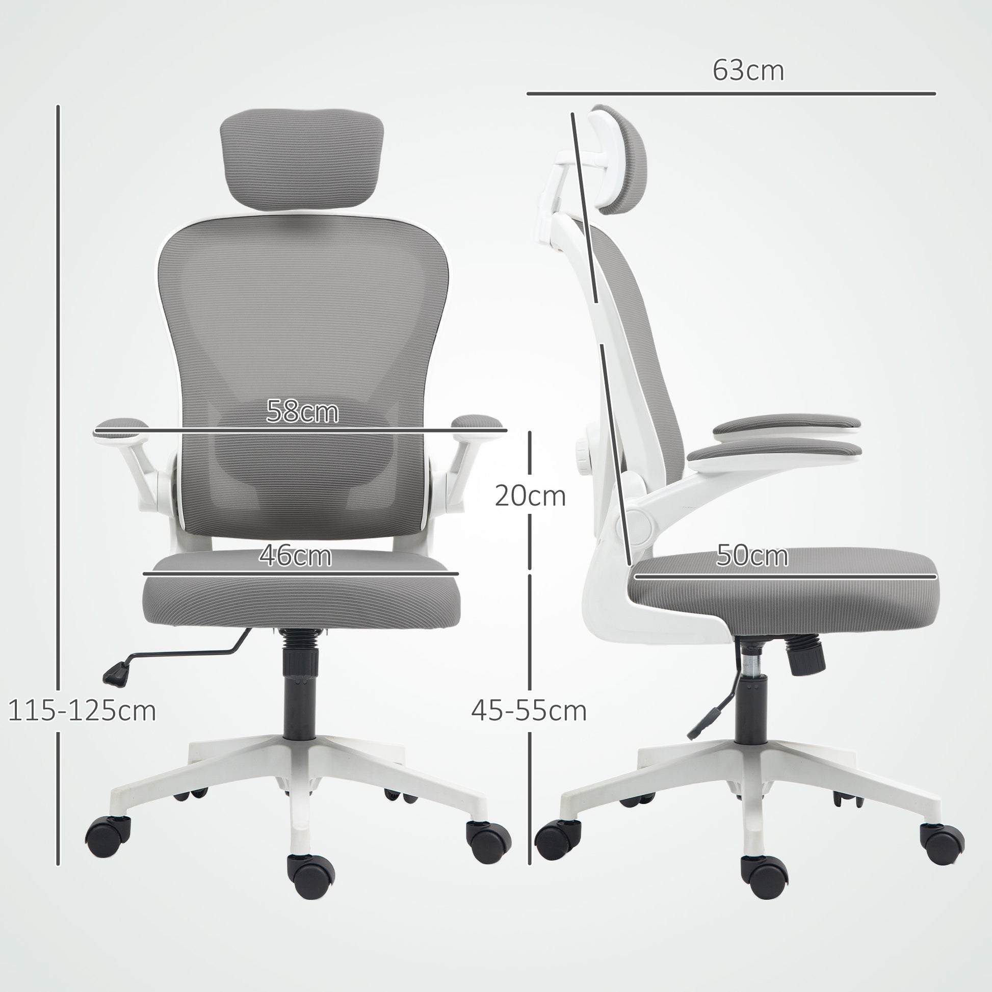 Gray Office Chair Swivel Desk Chair Breathable Mesh with Adjustable Height Adjustable Headrest and Lumbar Support Tilt Office Chair Load 120 kg