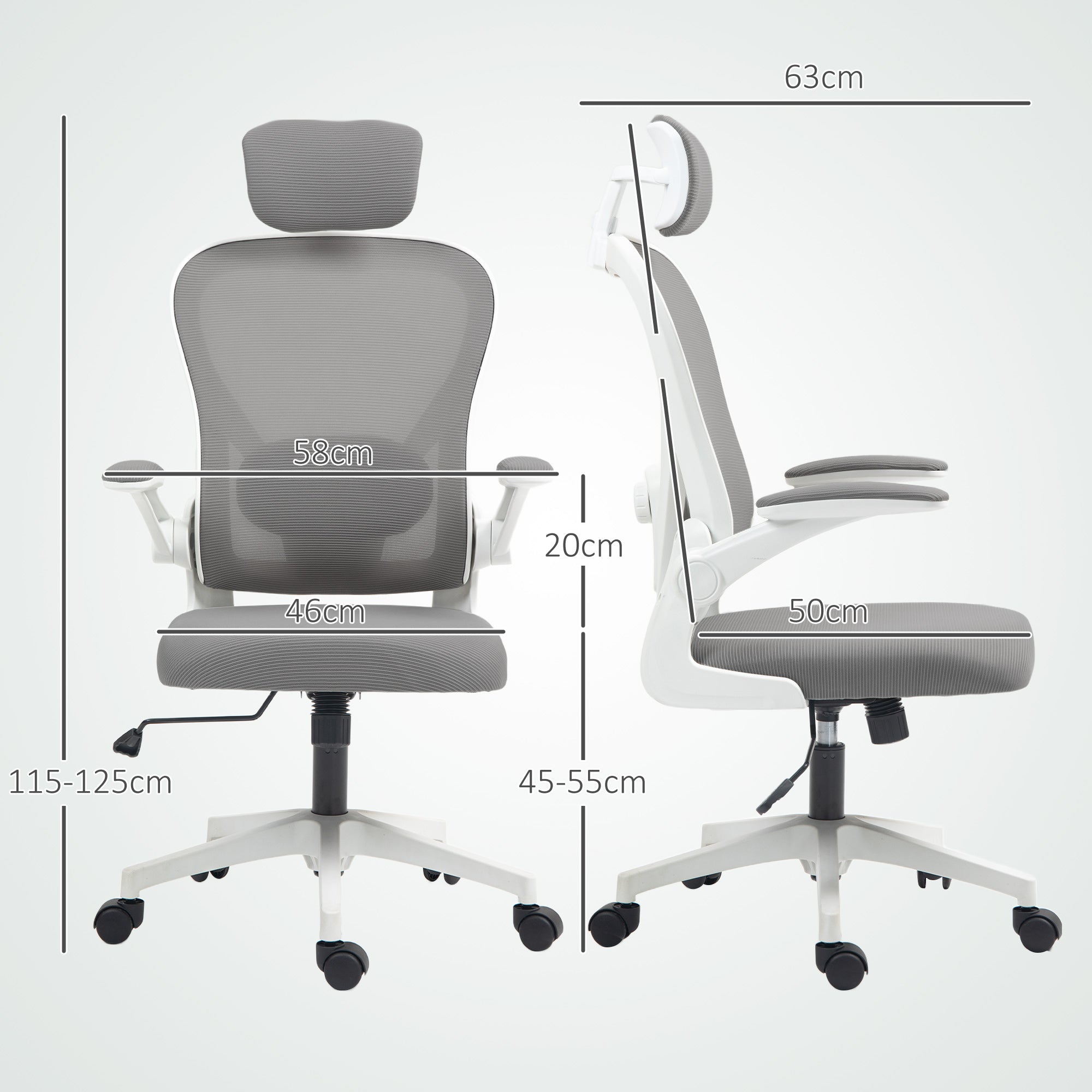 Gray Office Chair Swivel Desk Chair Breathable Mesh with Adjustable Height Adjustable Headrest and Lumbar Support Tilt Office Chair Load 120 kg