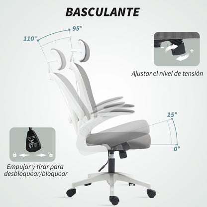 Gray Office Chair Swivel Desk Chair Breathable Mesh with Adjustable Height Adjustable Headrest and Lumbar Support Tilt Office Chair Load 120 kg