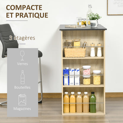 High Bar Table Kitchen High Table Counter - dim. 112L x 57W x 106H cm - 3 shelves - light oak-black finish