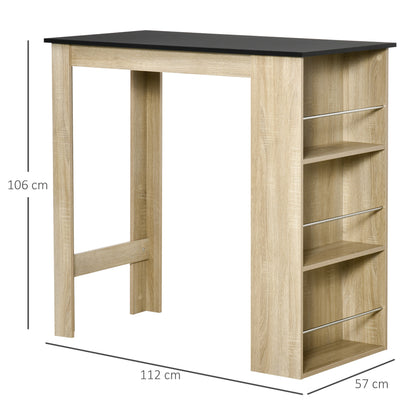 High Bar Table Kitchen High Table Counter - dim. 112L x 57W x 106H cm - 3 shelves - light oak-black finish