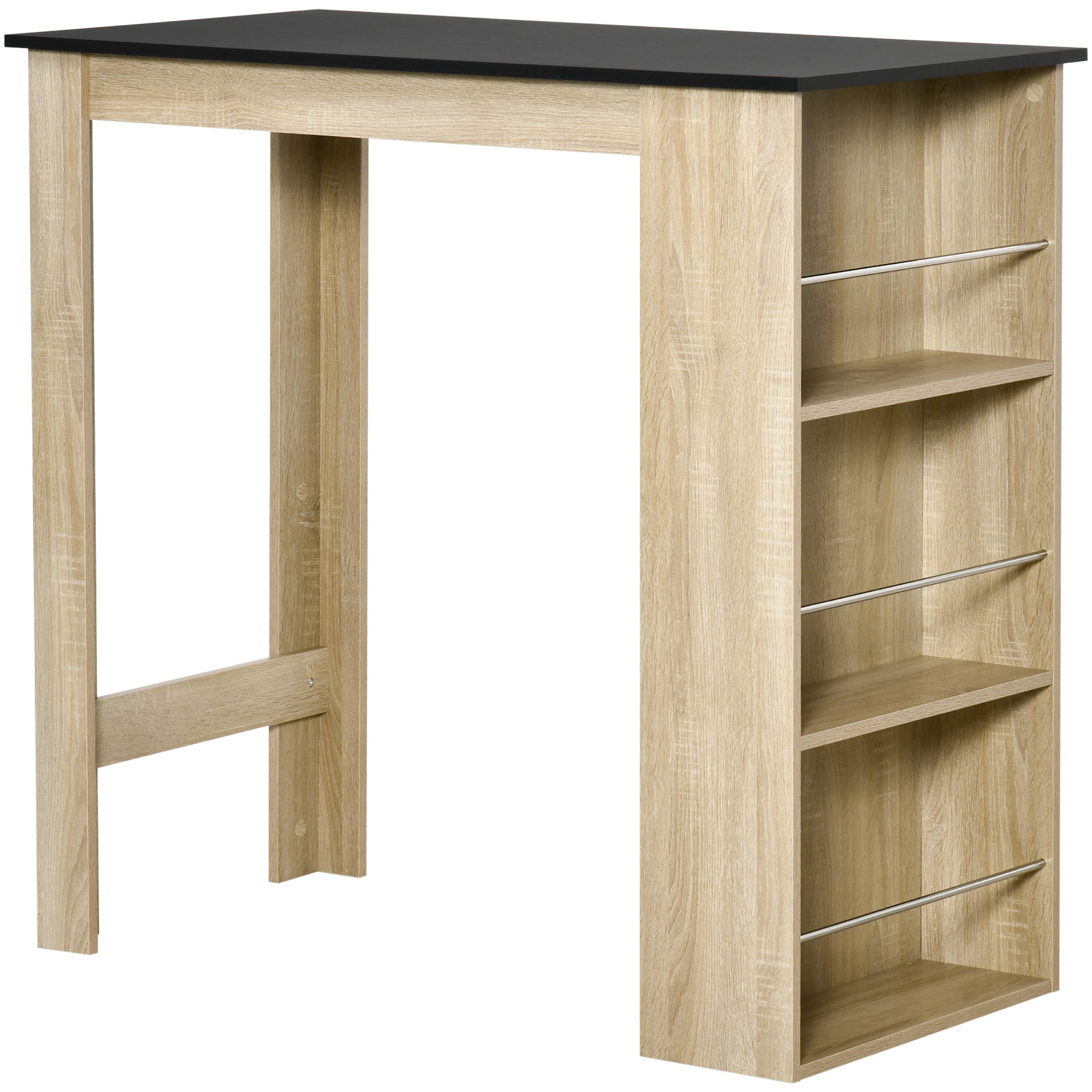 High Bar Table Kitchen High Table Counter - dim. 112L x 57W x 106H cm - 3 shelves - light oak-black finish