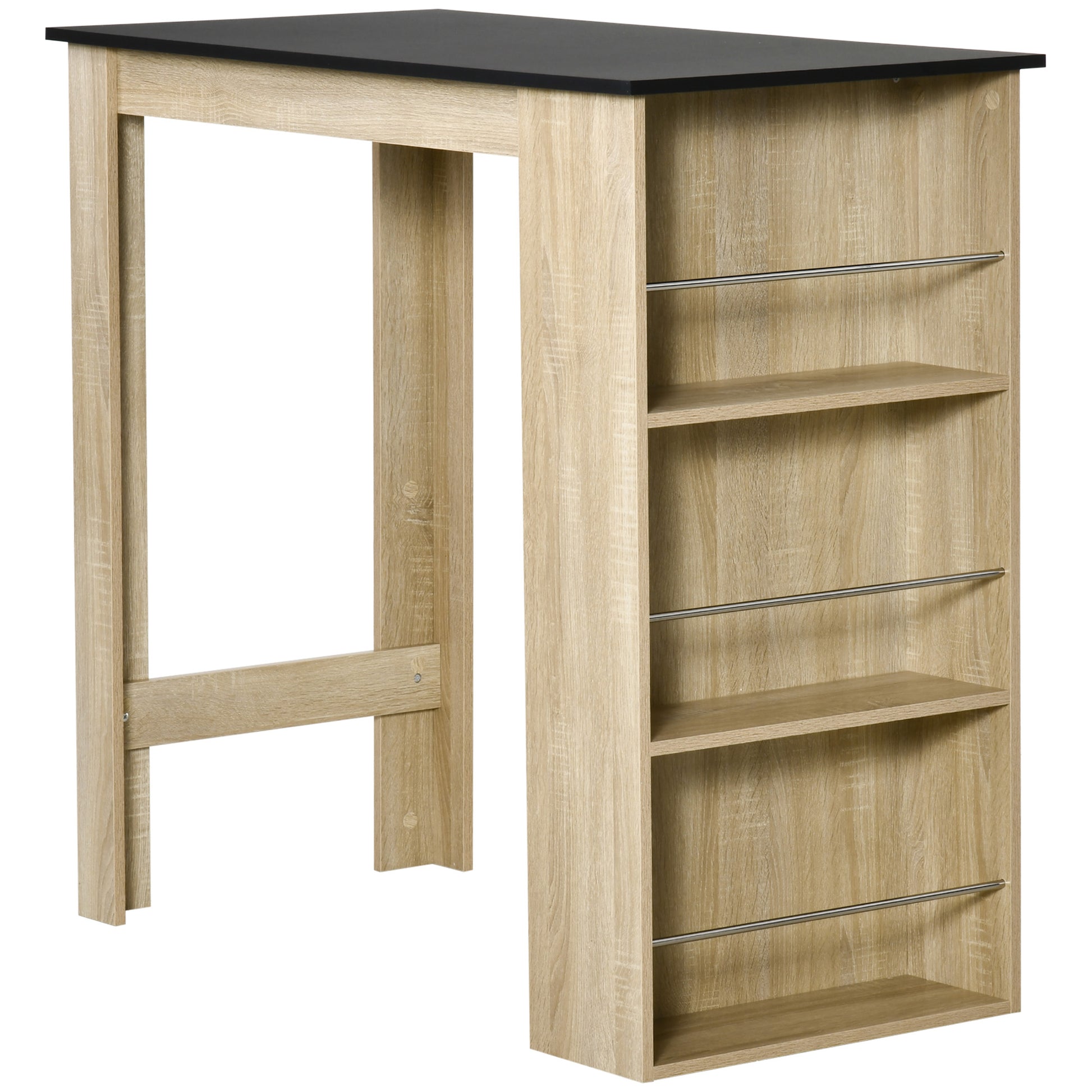 High Bar Table Kitchen High Table Counter - dim. 112L x 57W x 106H cm - 3 shelves - light oak-black finish