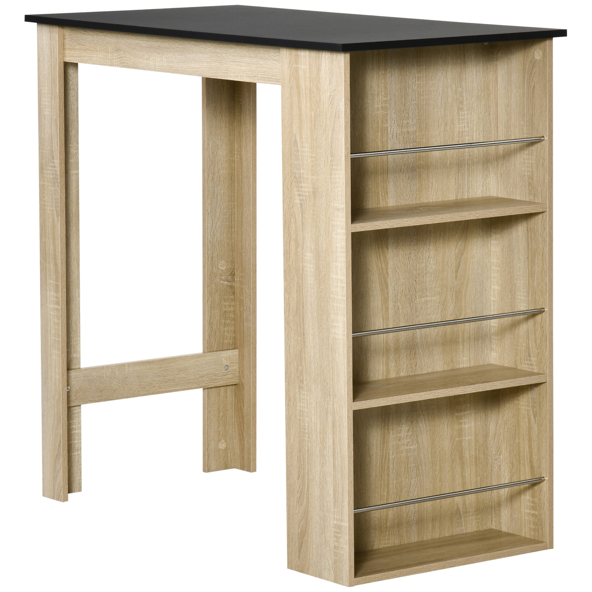 High Bar Table Kitchen High Table Counter - dim. 112L x 57W x 106H cm - 3 shelves - light oak-black finish