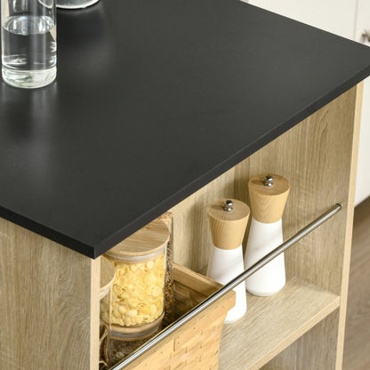 High Bar Table Kitchen High Table Counter - dim. 112L x 57W x 106H cm - 3 shelves - light oak-black finish