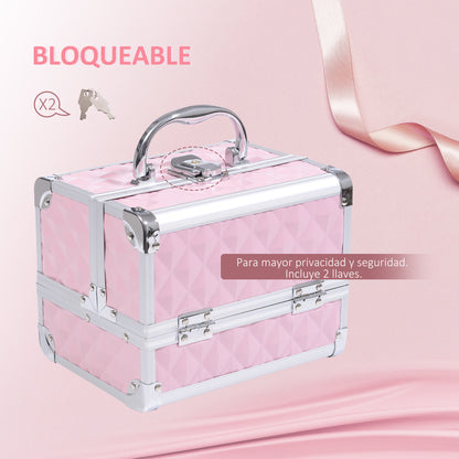 Professional Cosmetic Makeup Case Organizer Beauty Box Portable Makeup Case with Mirror Lock Several Compartments 20x15x15cm Aluminum