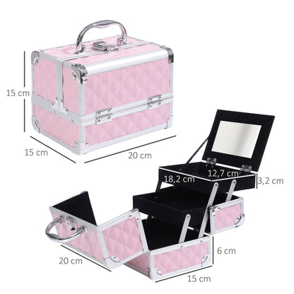 Professional Cosmetic Makeup Case Organizer Beauty Box Portable Makeup Case with Mirror Lock Several Compartments 20x15x15cm Aluminum