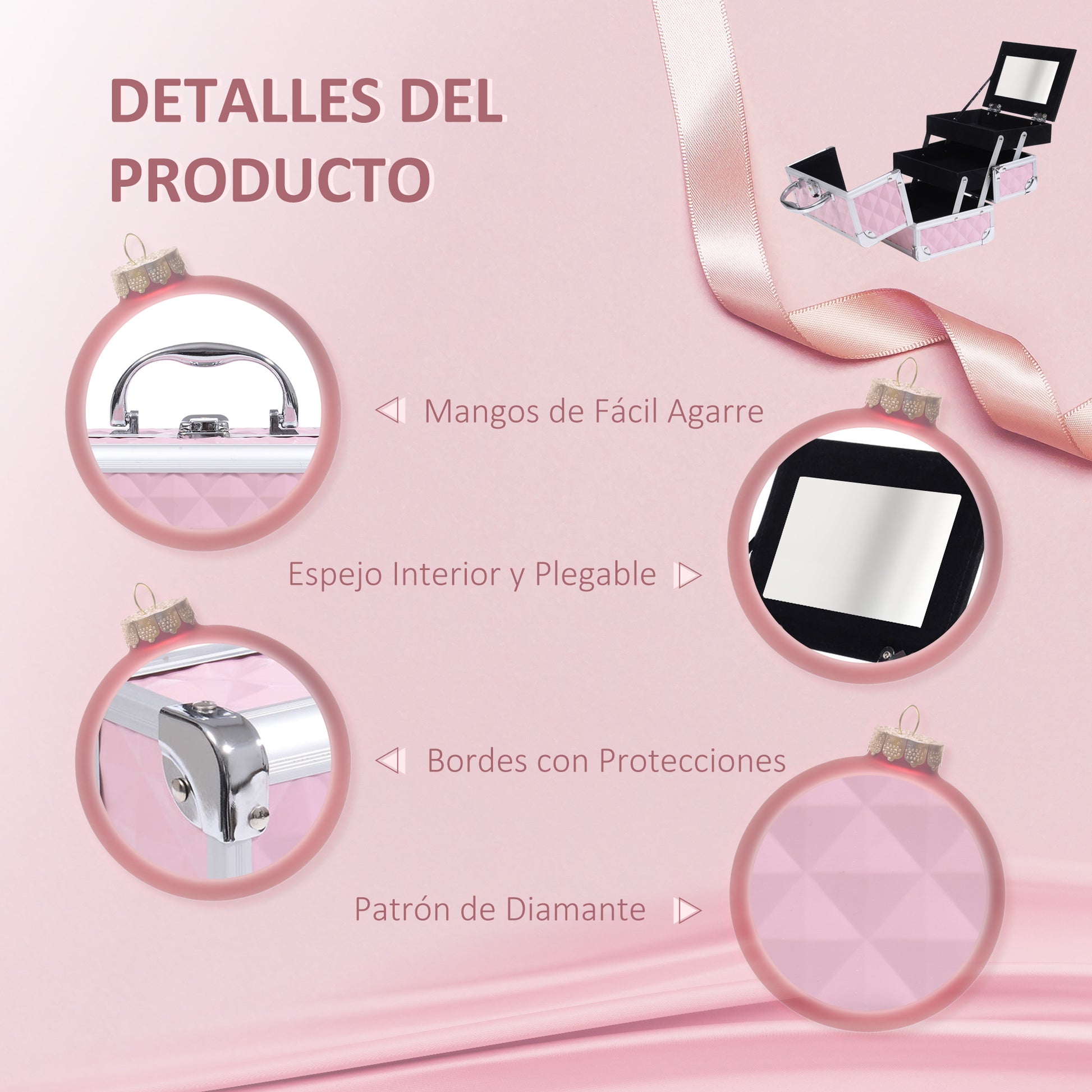 Professional Cosmetic Makeup Case Organizer Beauty Box Portable Makeup Case with Mirror Lock Several Compartments 20x15x15cm Aluminum
