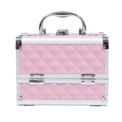 Professional Cosmetic Makeup Case Organizer Beauty Box Portable Makeup Case with Mirror Lock Several Compartments 20x15x15cm Aluminum