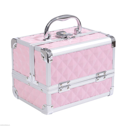 Professional Cosmetic Makeup Case Organizer Beauty Box Portable Makeup Case with Mirror Lock Several Compartments 20x15x15cm Aluminum