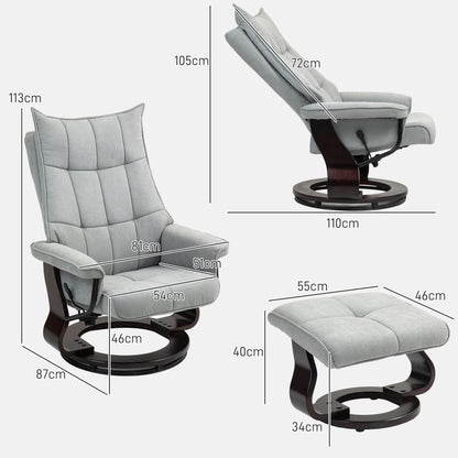 Recliner Chair with Footstool, Swivel TV Armchair with Reclining Function, Rocking Function, Reclining Chair with double-layer high backrest, Velvet Look, for Living Room, Bedroom, Gray