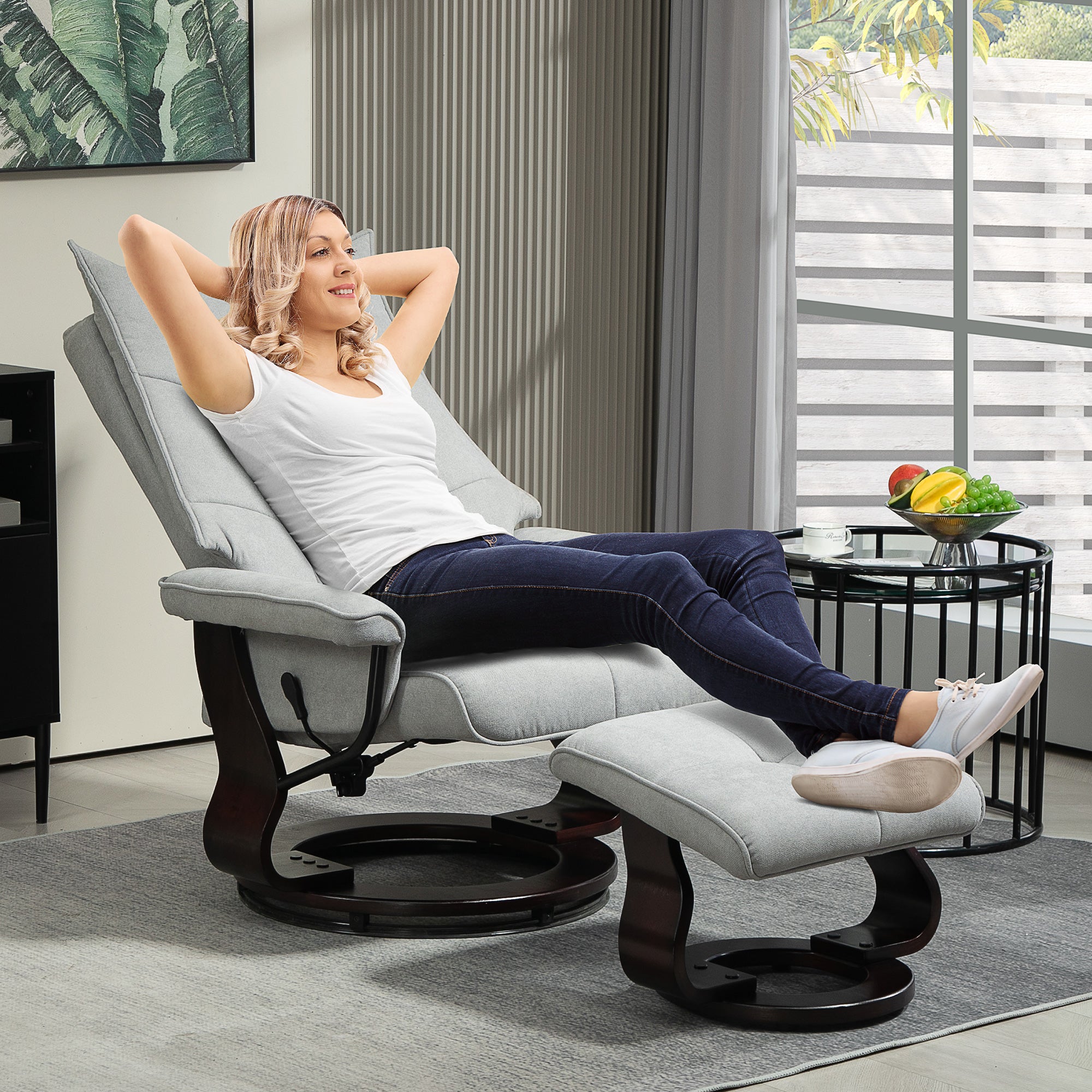 Recliner Chair with Footstool, Swivel TV Armchair with Reclining Function, Rocking Function, Reclining Chair with double-layer high backrest, Velvet Look, for Living Room, Bedroom, Gray