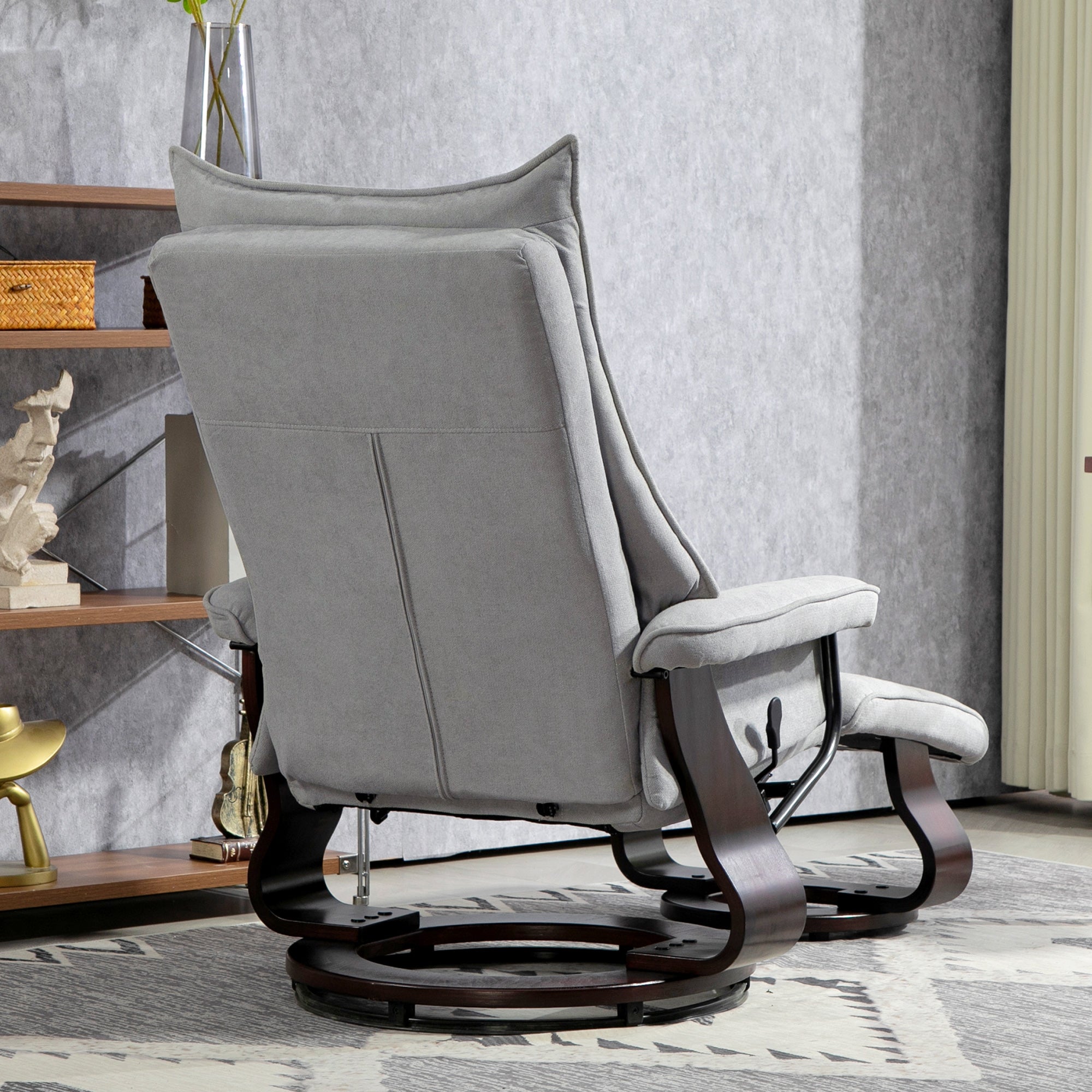 Recliner Chair with Footstool, Swivel TV Armchair with Reclining Function, Rocking Function, Reclining Chair with double-layer high backrest, Velvet Look, for Living Room, Bedroom, Gray