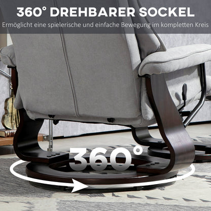 Recliner Chair with Footstool, Swivel TV Armchair with Reclining Function, Rocking Function, Reclining Chair with double-layer high backrest, Velvet Look, for Living Room, Bedroom, Gray