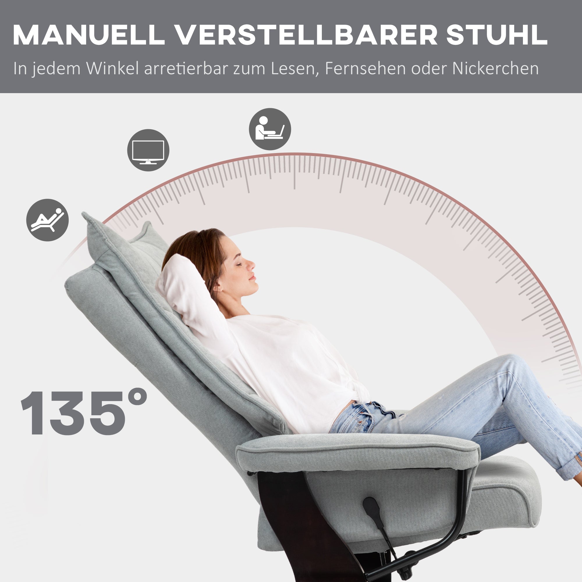 Recliner Chair with Footstool, Swivel TV Armchair with Reclining Function, Rocking Function, Reclining Chair with double-layer high backrest, Velvet Look, for Living Room, Bedroom, Gray