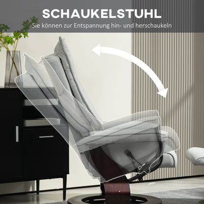 Recliner Chair with Footstool, Swivel TV Armchair with Reclining Function, Rocking Function, Reclining Chair with double-layer high backrest, Velvet Look, for Living Room, Bedroom, Gray