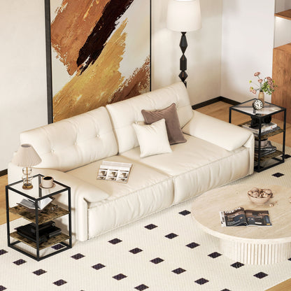 2-Piece Coffee Table Set, Side Table with Glass Top, 3 Levels, Living Room Table with Metal Legs Coffee Table for Living Room, Bedroom, Hallway, 37 x 40 x 55.5 cm, Rustic Brown