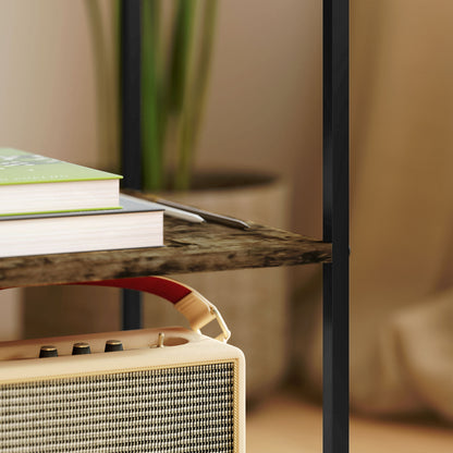 2-Piece Coffee Table Set, Side Table with Glass Top, 3 Levels, Living Room Table with Metal Legs Coffee Table for Living Room, Bedroom, Hallway, 37 x 40 x 55.5 cm, Rustic Brown