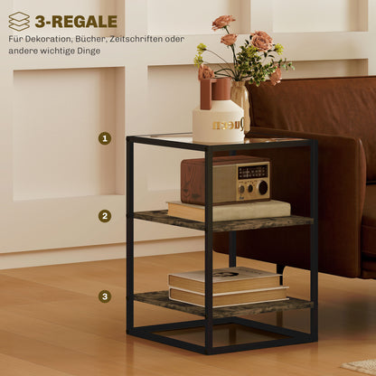 2-Piece Coffee Table Set, Side Table with Glass Top, 3 Levels, Living Room Table with Metal Legs Coffee Table for Living Room, Bedroom, Hallway, 37 x 40 x 55.5 cm, Rustic Brown