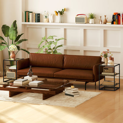 2-Piece Coffee Table Set, Side Table with Glass Top, 3 Levels, Living Room Table with Metal Legs Coffee Table for Living Room, Bedroom, Hallway, 37 x 40 x 55.5 cm, Rustic Brown