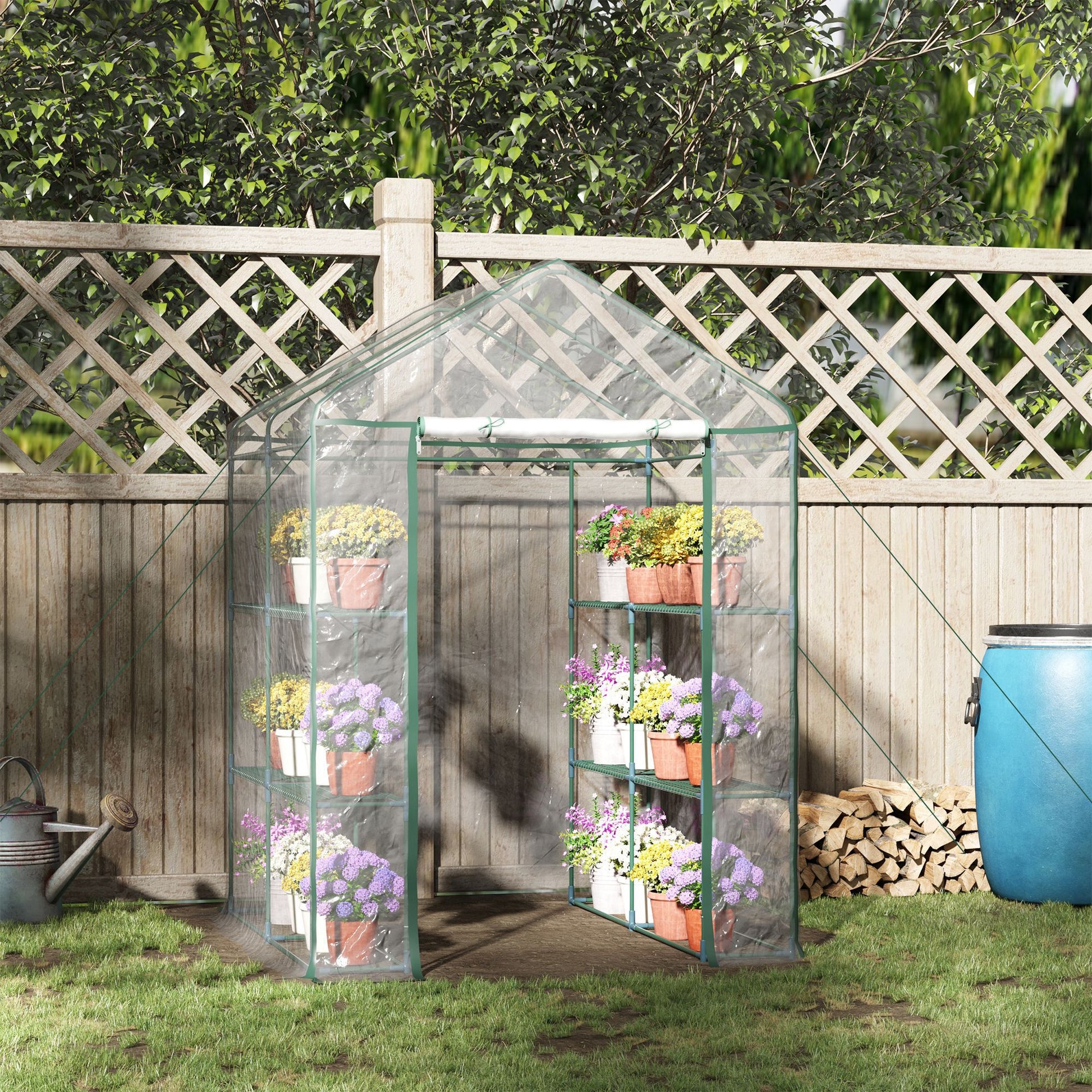 PVC Plastic Foliage Greenhouse Walk-in Garden Shed Tomato Greenhouse Greenhouse with 6 Shelves Transparent Steel PVC Plastic 143 x 143 x 195 cm