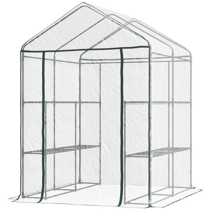 PVC Plastic Foliage Greenhouse Walk-in Garden Shed Tomato Greenhouse Greenhouse with 6 Shelves Transparent Steel PVC Plastic 143 x 143 x 195 cm
