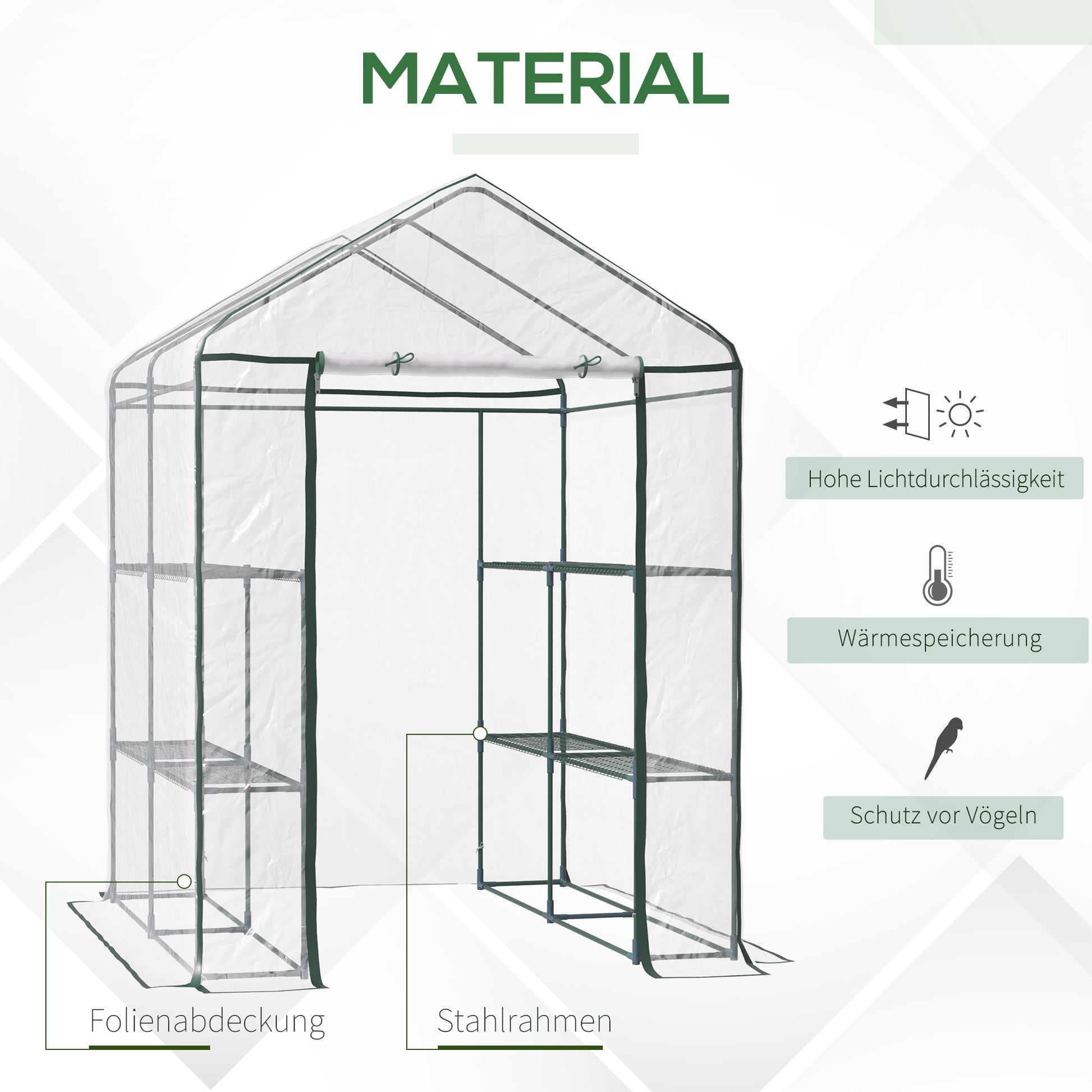 PVC Plastic Foliage Greenhouse Walk-in Garden Shed Tomato Greenhouse Greenhouse with 6 Shelves Transparent Steel PVC Plastic 143 x 143 x 195 cm