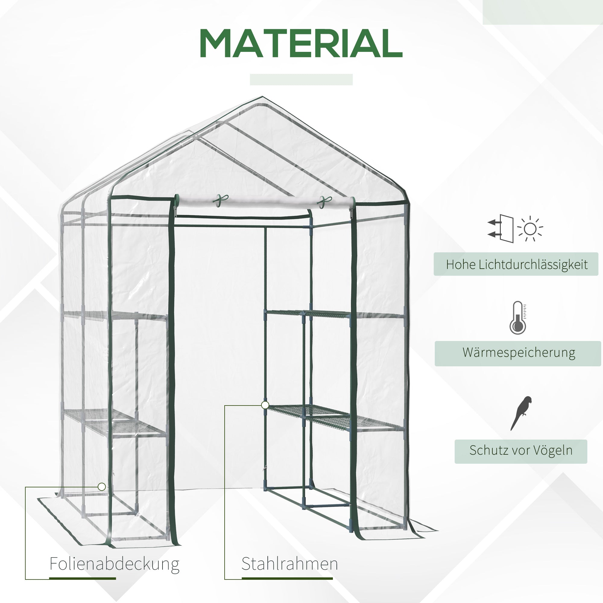 PVC Plastic Foliage Greenhouse Walk-in Garden Shed Tomato Greenhouse Greenhouse with 6 Shelves Transparent Steel PVC Plastic 143 x 143 x 195 cm