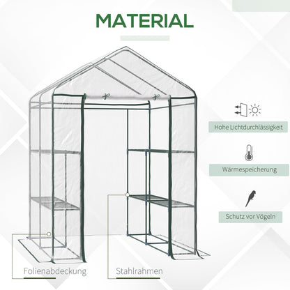 PVC Plastic Foliage Greenhouse Walk-in Garden Shed Tomato Greenhouse Greenhouse with 6 Shelves Transparent Steel PVC Plastic 143 x 143 x 195 cm
