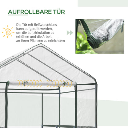 PVC Plastic Foliage Greenhouse Walk-in Garden Shed Tomato Greenhouse Greenhouse with 6 Shelves Transparent Steel PVC Plastic 143 x 143 x 195 cm