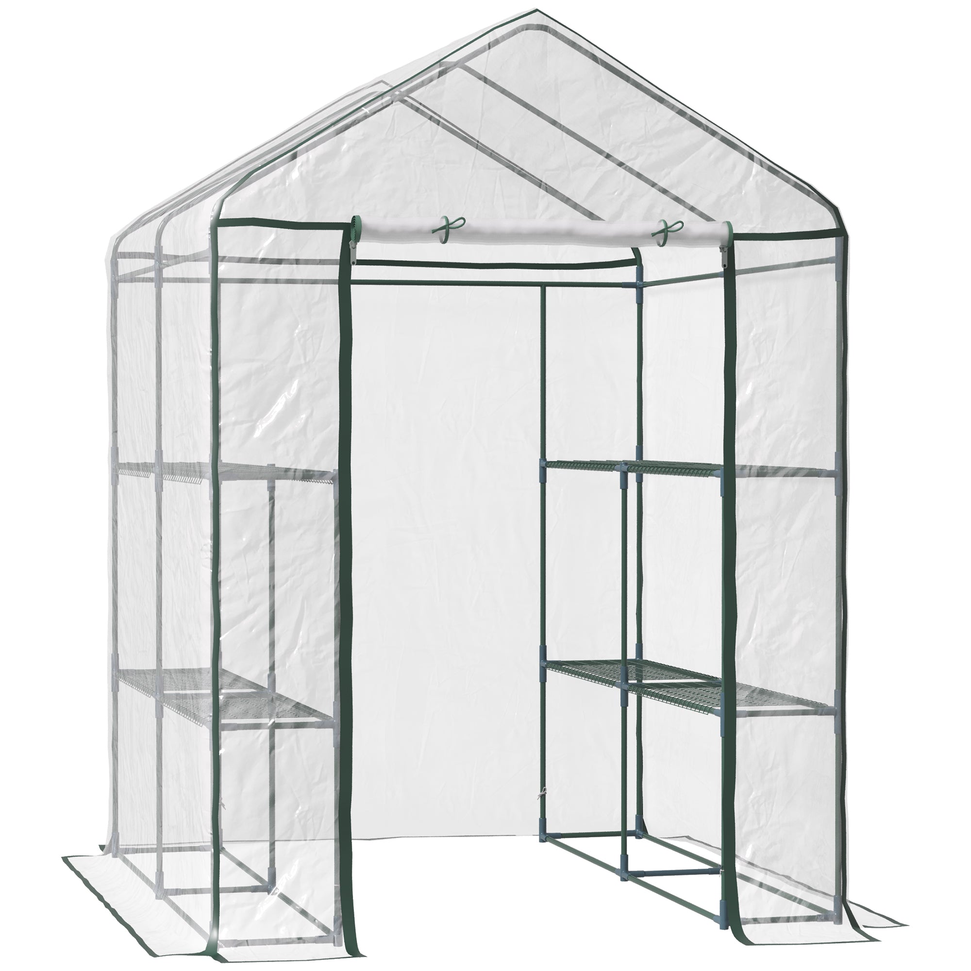 PVC Plastic Foliage Greenhouse Walk-in Garden Shed Tomato Greenhouse Greenhouse with 6 Shelves Transparent Steel PVC Plastic 143 x 143 x 195 cm