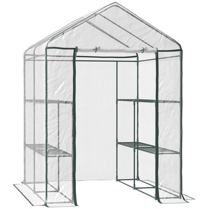 PVC Plastic Foliage Greenhouse Walk-in Garden Shed Tomato Greenhouse Greenhouse with 6 Shelves Transparent Steel PVC Plastic 143 x 143 x 195 cm