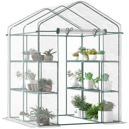 PVC Plastic Foliage Greenhouse Walk-in Garden Shed Tomato Greenhouse Greenhouse with 6 Shelves Transparent Steel PVC Plastic 143 x 143 x 195 cm