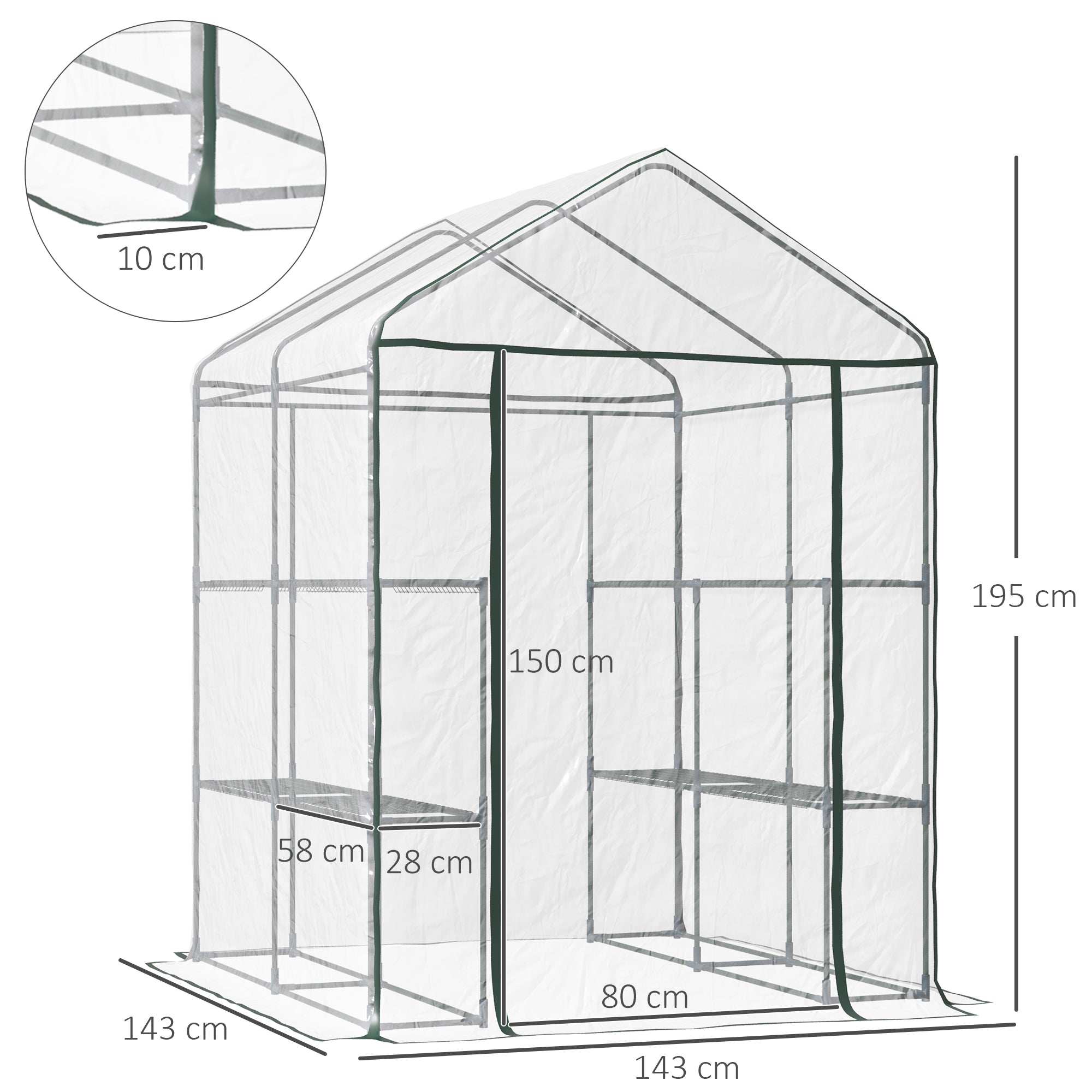 PVC Plastic Foliage Greenhouse Walk-in Garden Shed Tomato Greenhouse Greenhouse with 6 Shelves Transparent Steel PVC Plastic 143 x 143 x 195 cm
