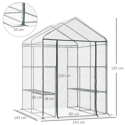 PVC Plastic Foliage Greenhouse Walk-in Garden Shed Tomato Greenhouse Greenhouse with 6 Shelves Transparent Steel PVC Plastic 143 x 143 x 195 cm