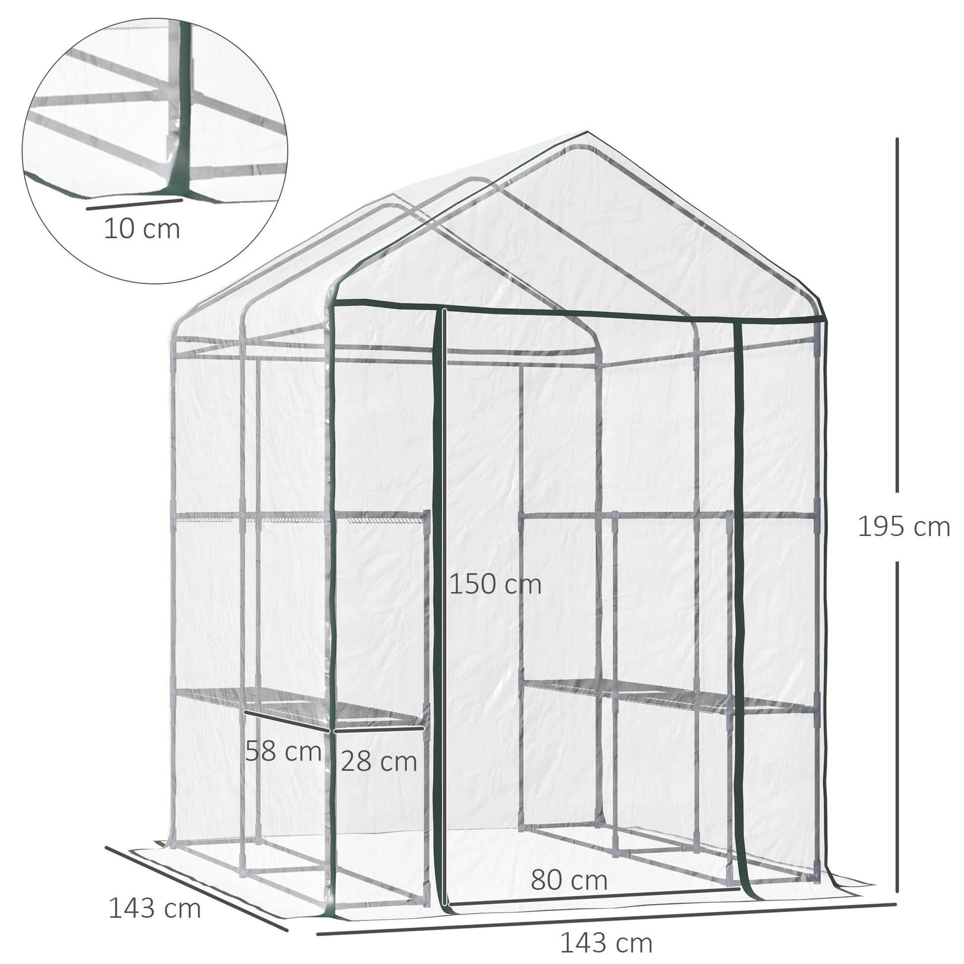 PVC Plastic Foliage Greenhouse Walk-in Garden Shed Tomato Greenhouse Greenhouse with 6 Shelves Transparent Steel PVC Plastic 143 x 143 x 195 cm
