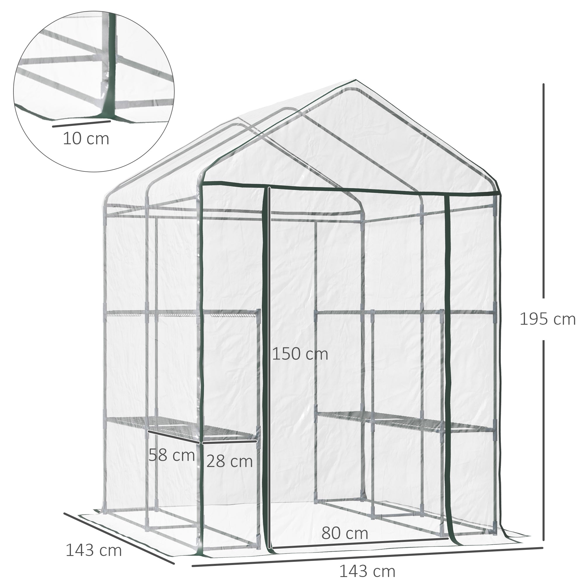 PVC Plastic Foliage Greenhouse Walk-in Garden Shed Tomato Greenhouse Greenhouse with 6 Shelves Transparent Steel PVC Plastic 143 x 143 x 195 cm