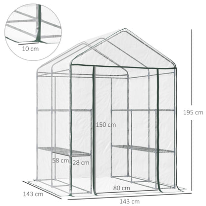 PVC Plastic Foliage Greenhouse Walk-in Garden Shed Tomato Greenhouse Greenhouse with 6 Shelves Transparent Steel PVC Plastic 143 x 143 x 195 cm
