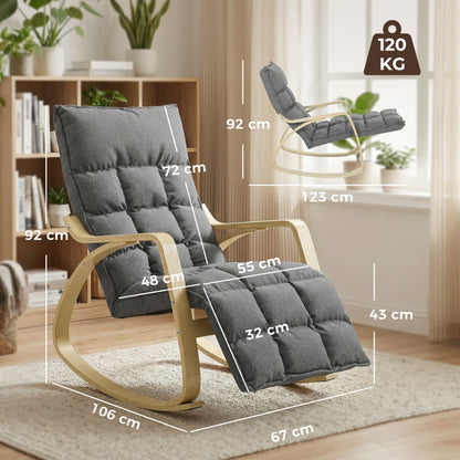 Rocking Recliner with 5-Position Adjustable Footrest, High Back, Linen-Look Upholstery — Gray