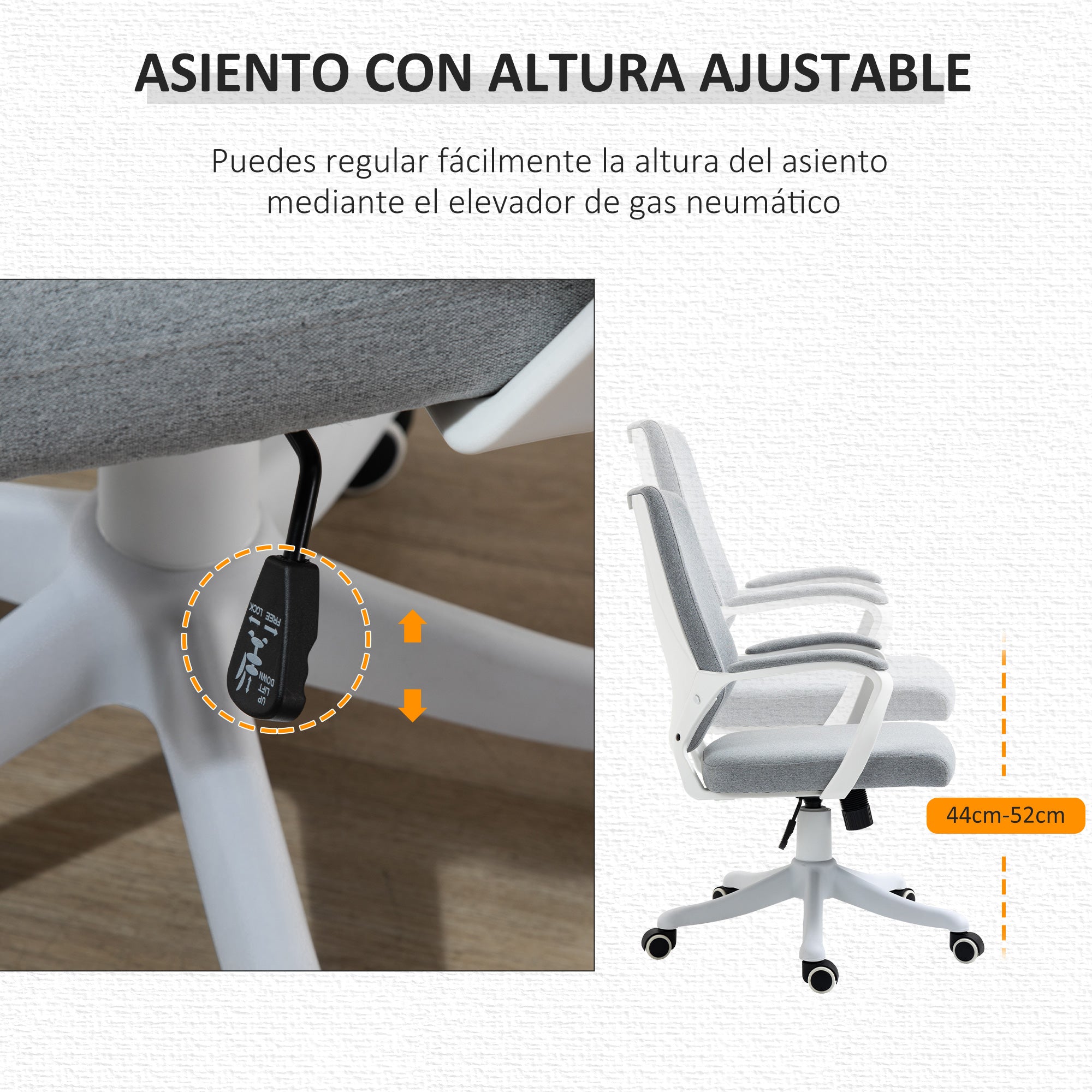 Swivel Office Chair, Tilt Desk Chair with Armrests and Adjustable Height for Bedroom Living Room, Load Capacity 120 kg, 62x69x92-100 cm Green Gray