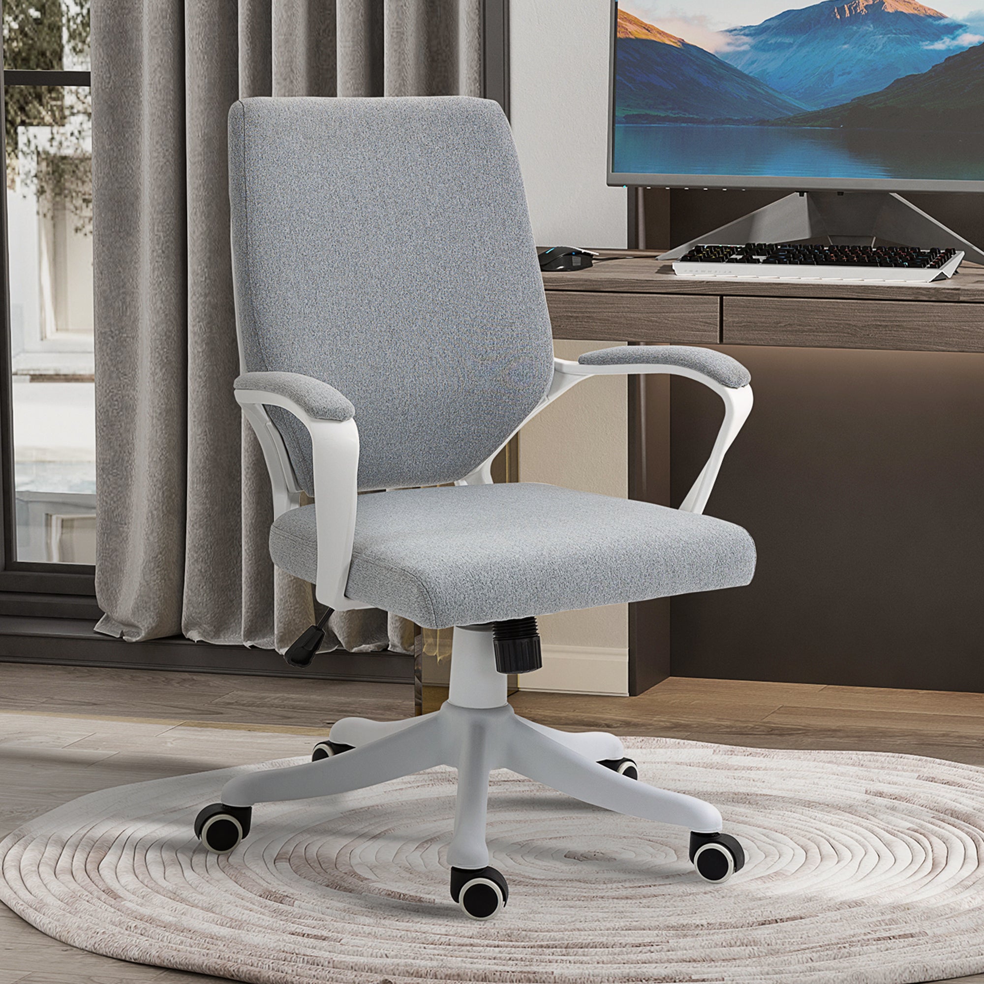 Swivel Office Chair, Tilt Desk Chair with Armrests and Adjustable Height for Bedroom Living Room, Load Capacity 120 kg, 62x69x92-100 cm Green Gray