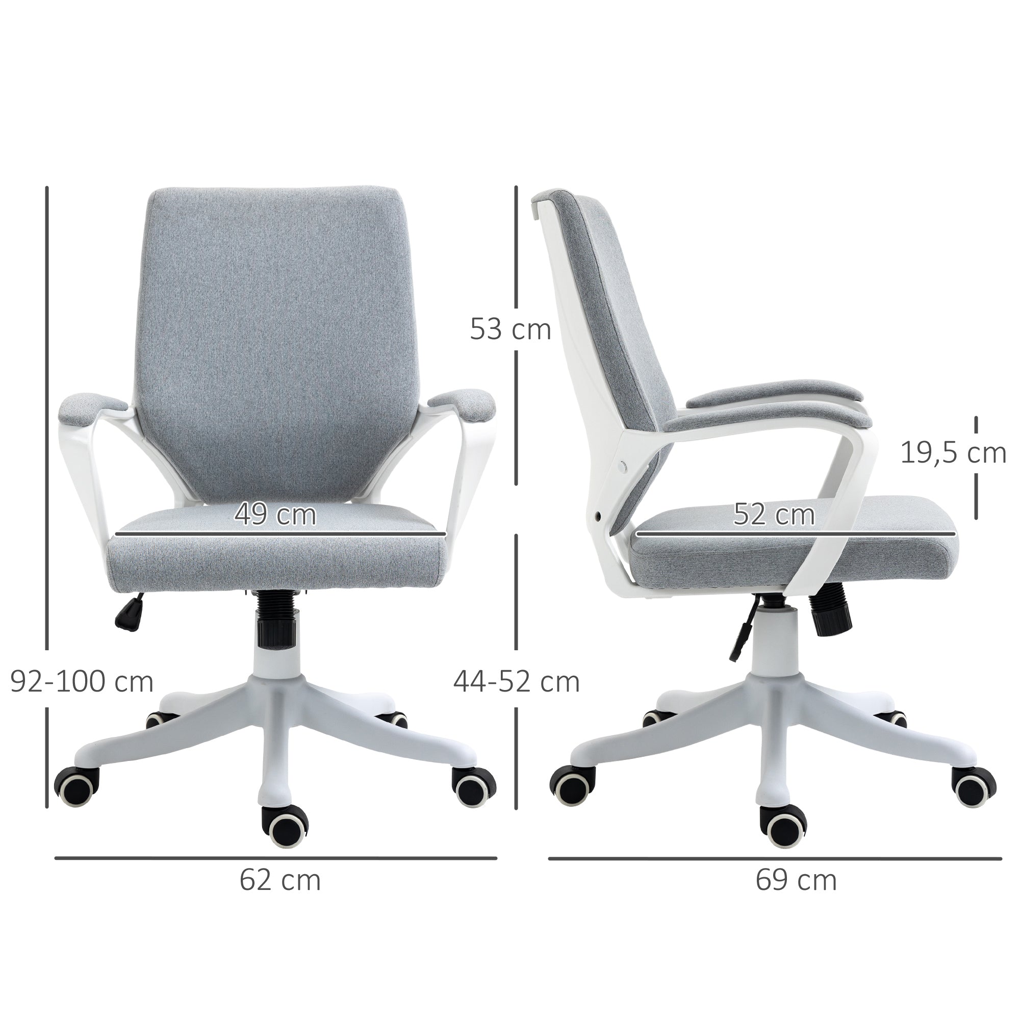 Swivel Office Chair, Tilt Desk Chair with Armrests and Adjustable Height for Bedroom Living Room, Load Capacity 120 kg, 62x69x92-100 cm Green Gray