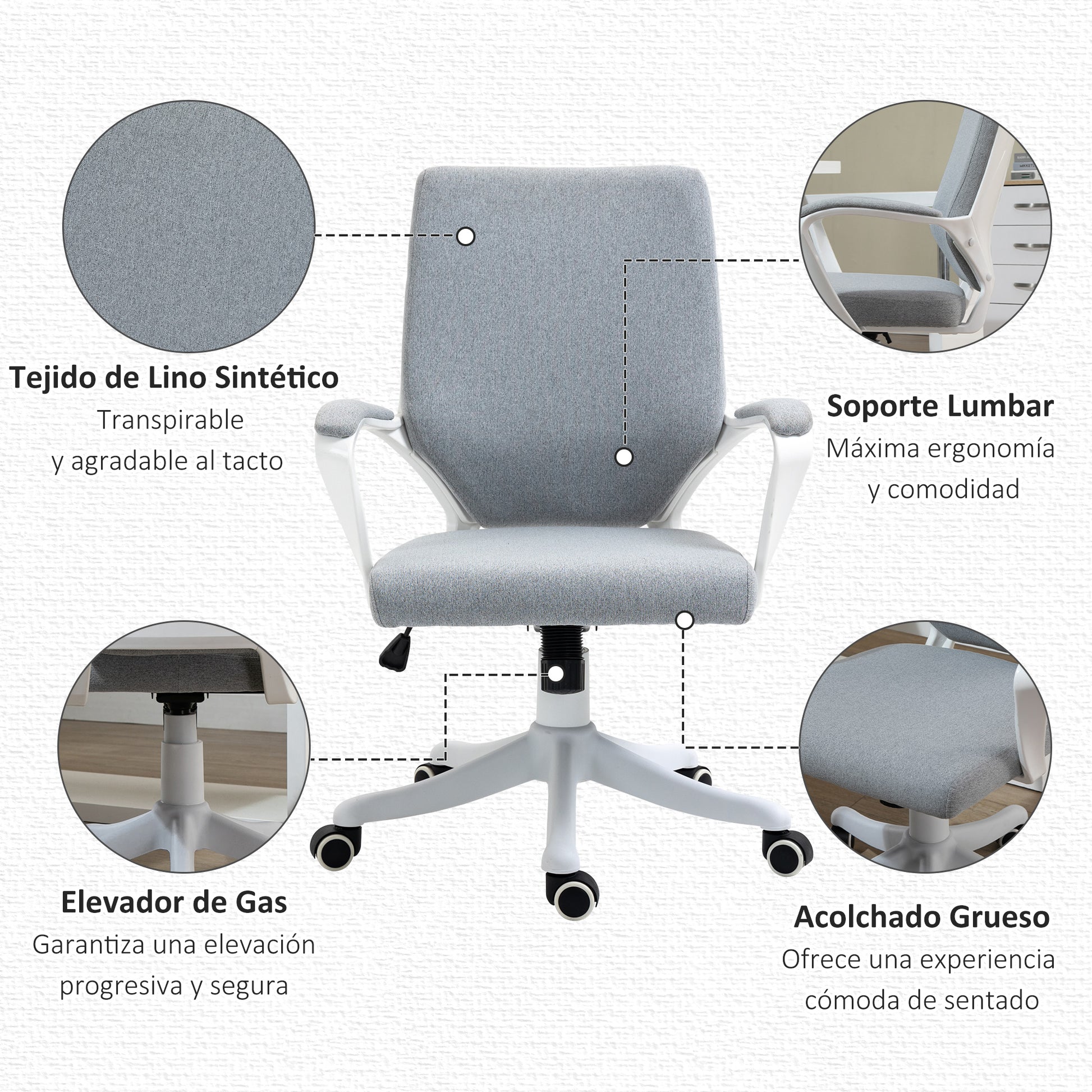 Swivel Office Chair, Tilt Desk Chair with Armrests and Adjustable Height for Bedroom Living Room, Load Capacity 120 kg, 62x69x92-100 cm Green Gray